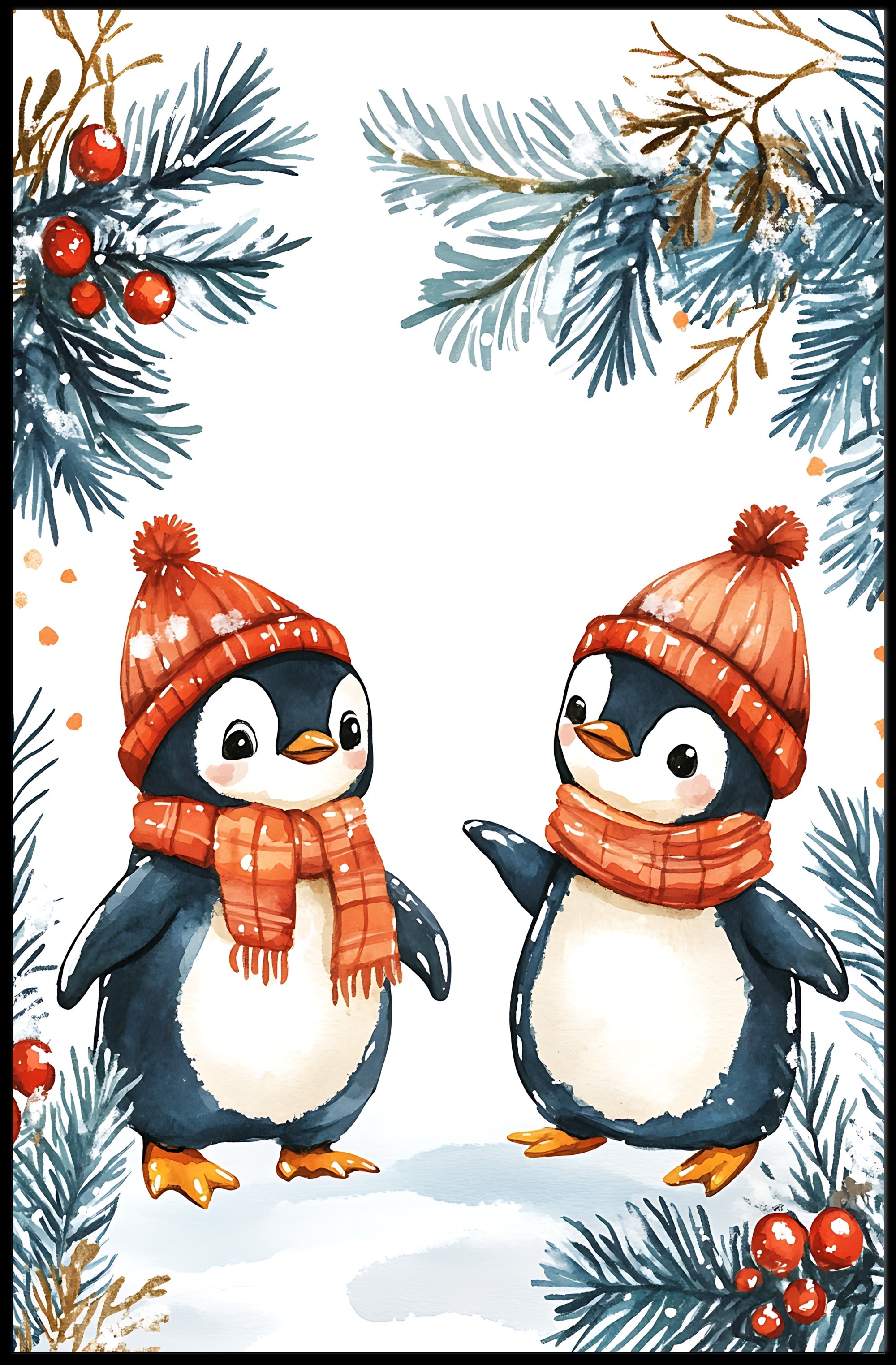 Festive Penguins Winter Wonderland Animal Poster