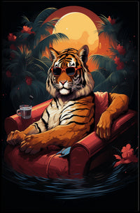 Tiger Lounges in Armchair Tropical Jungle Animal Poster