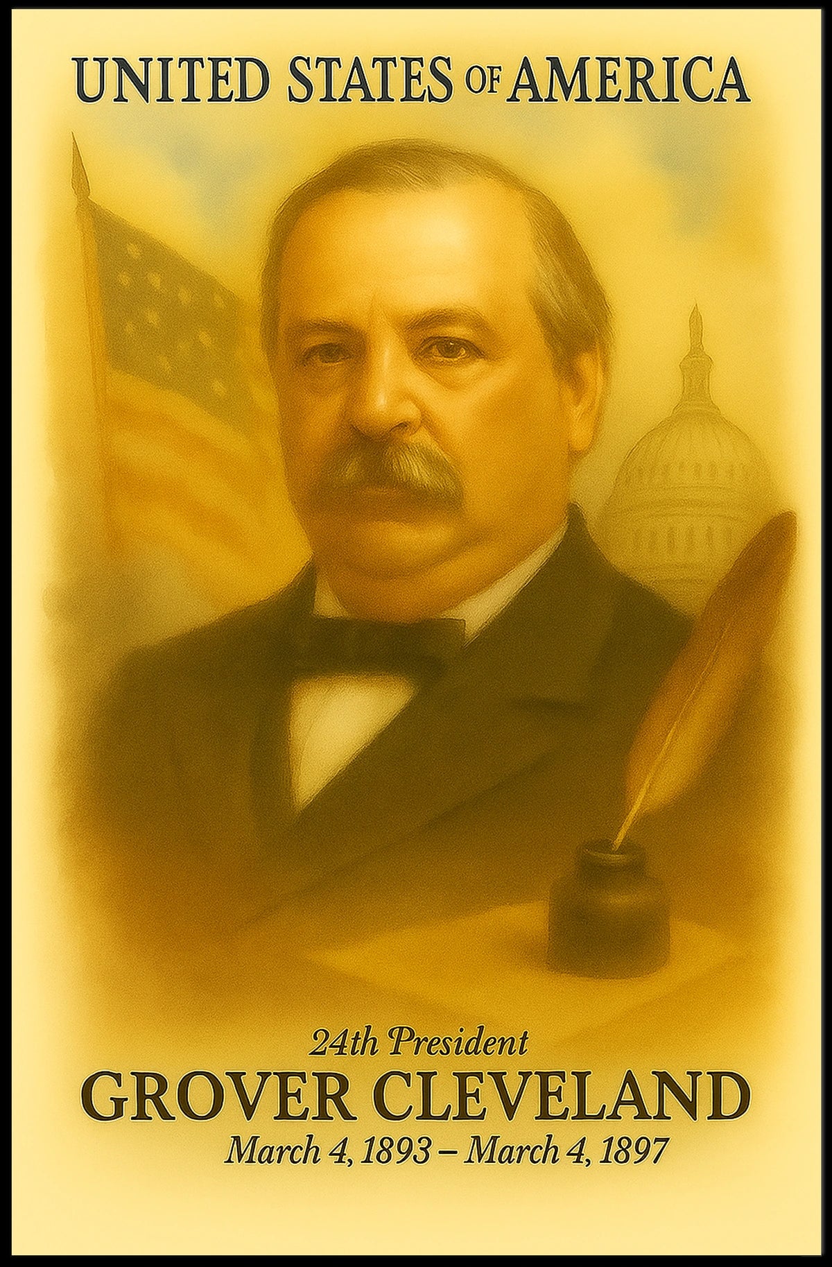 Grover Cleveland 24th President of the United States Vintage Watercolor Poster