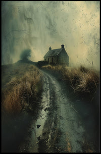 Solitary Stone House in Moody Photorealistic Artistic Poster PosterGoat