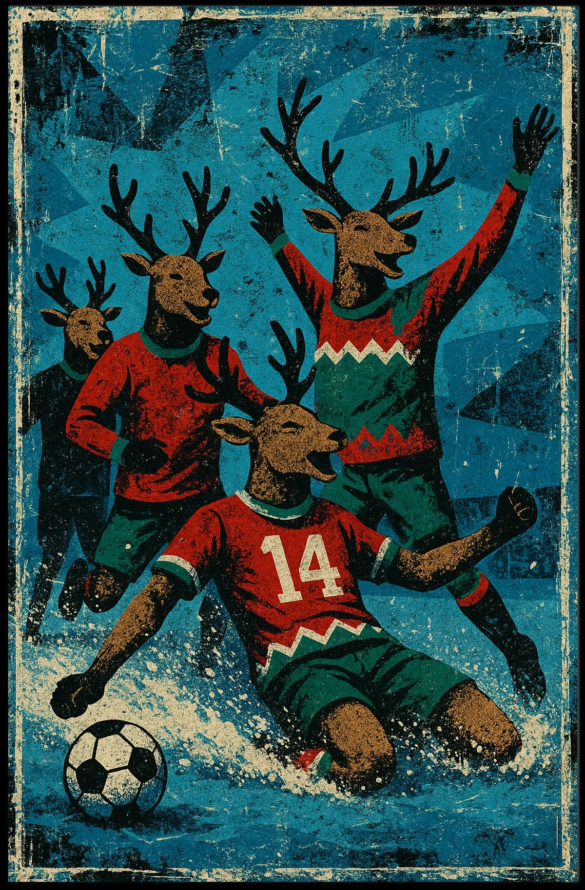Reindeer Soccer Celebration Poster