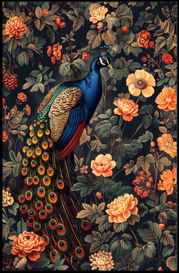 Majestic Peacock Amidst Blossoms William Morris Art Poster