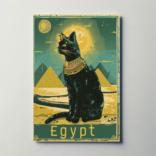 Egyptian Cat Pyramids Golden Sun Travel Poster