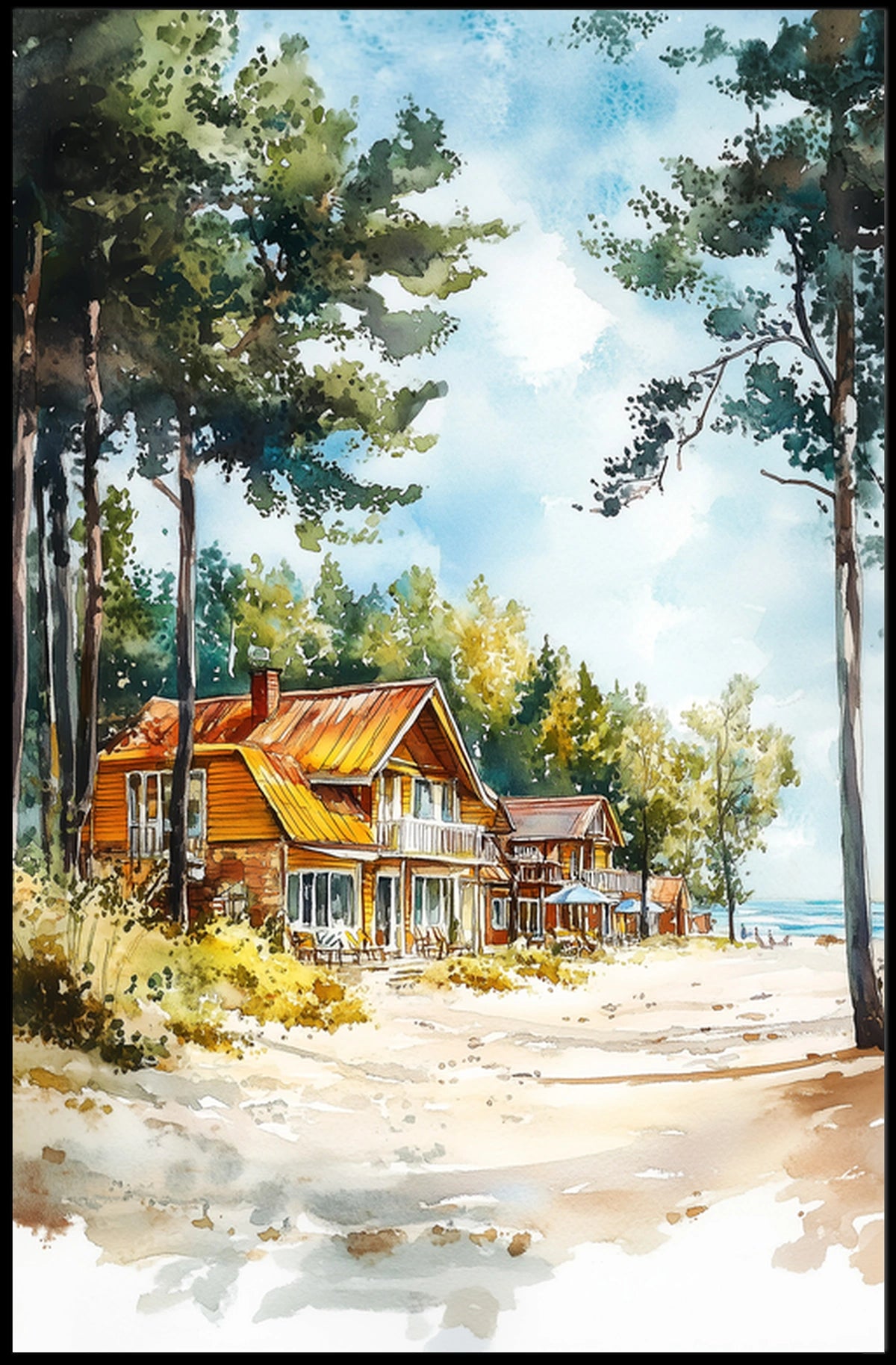 Latvia Jurmala Beach and Wooden Villas Poster