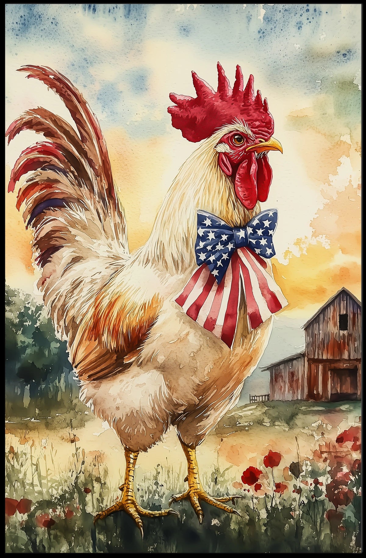 rooster crowing proudly at sunrise Poster