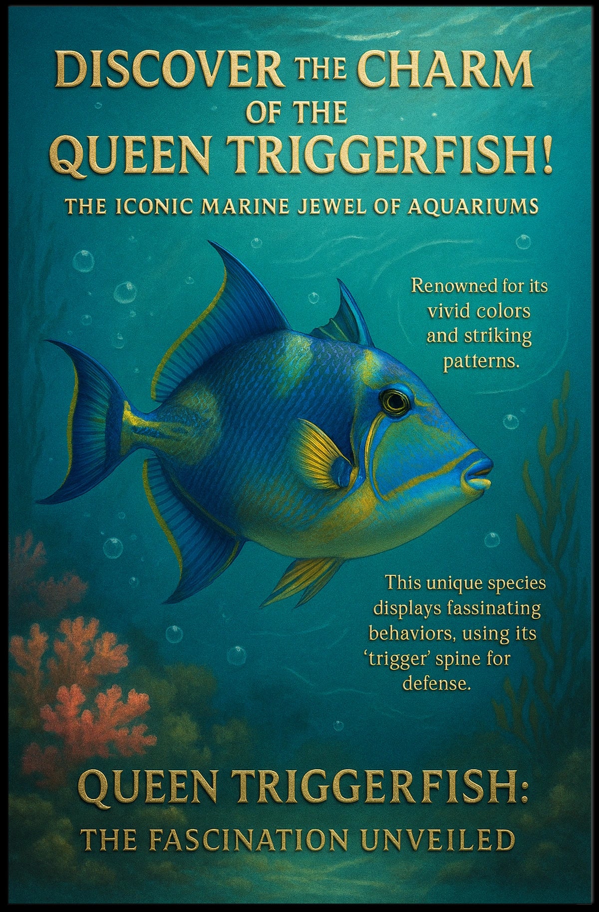 Queen Triggerfish Underwater Splendor Animal Poster