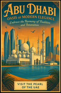 Abu Dhabi Skyline Vintage Art Travel Poster