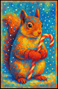 Festive Squirrel With Candy Cane Poster
