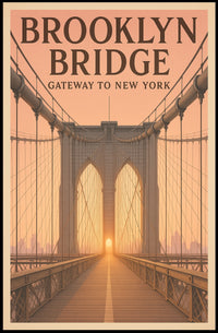Brooklyn Bridge Sunrise Poster Vintage Travel Wall Art