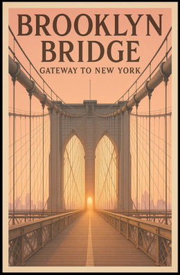 Brooklyn Bridge Sunrise Poster Vintage Travel Wall Art