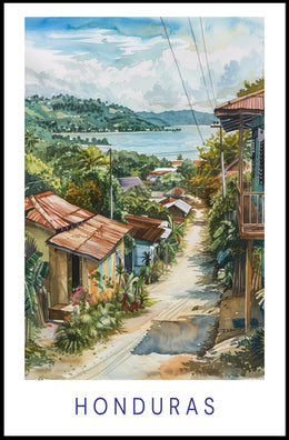 Scenic Honduran Village Watercolor Poster - Travel Poster PosterGoat
