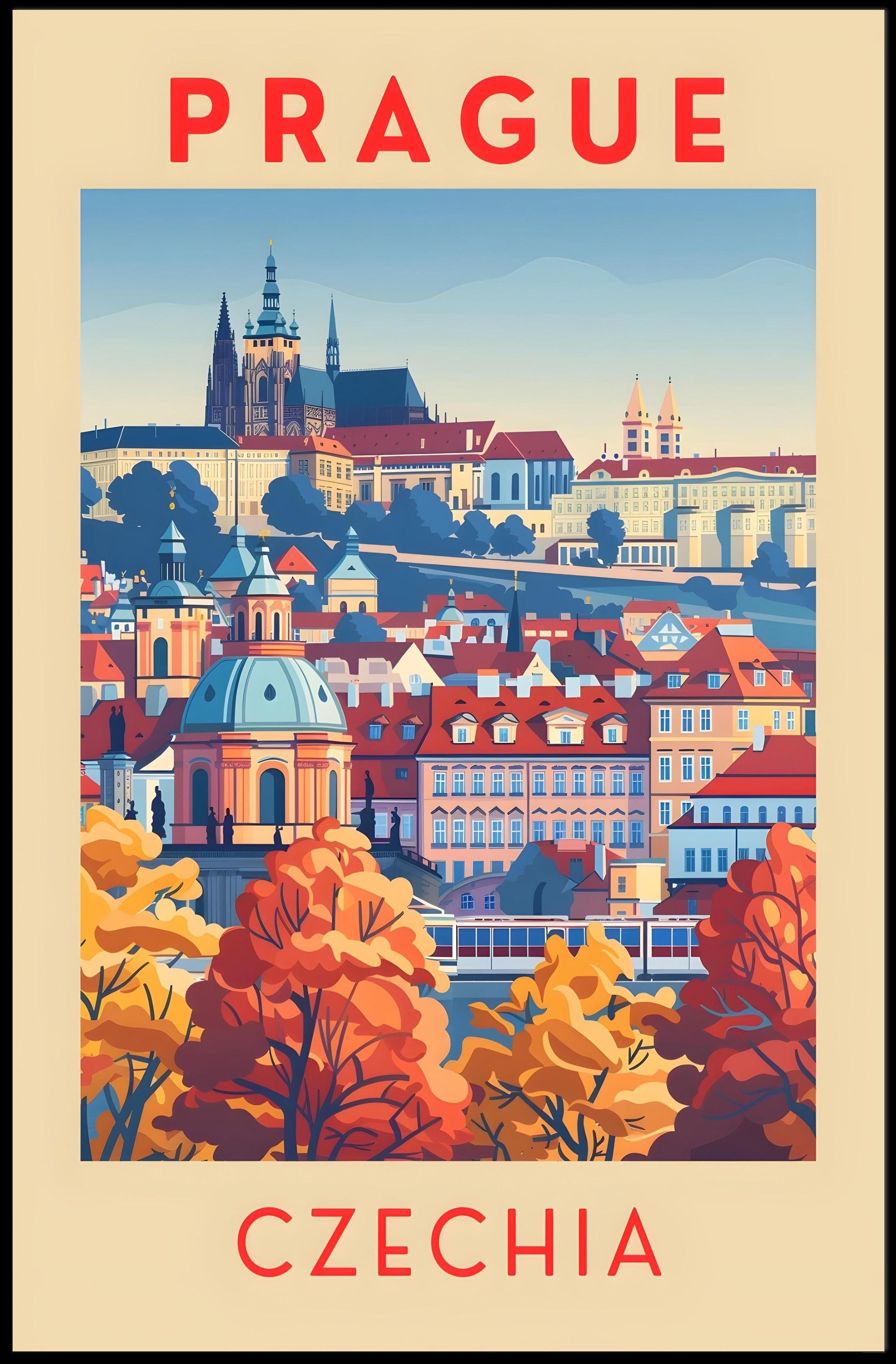 Stylized Historic Architecture of Prague Travel Poster
