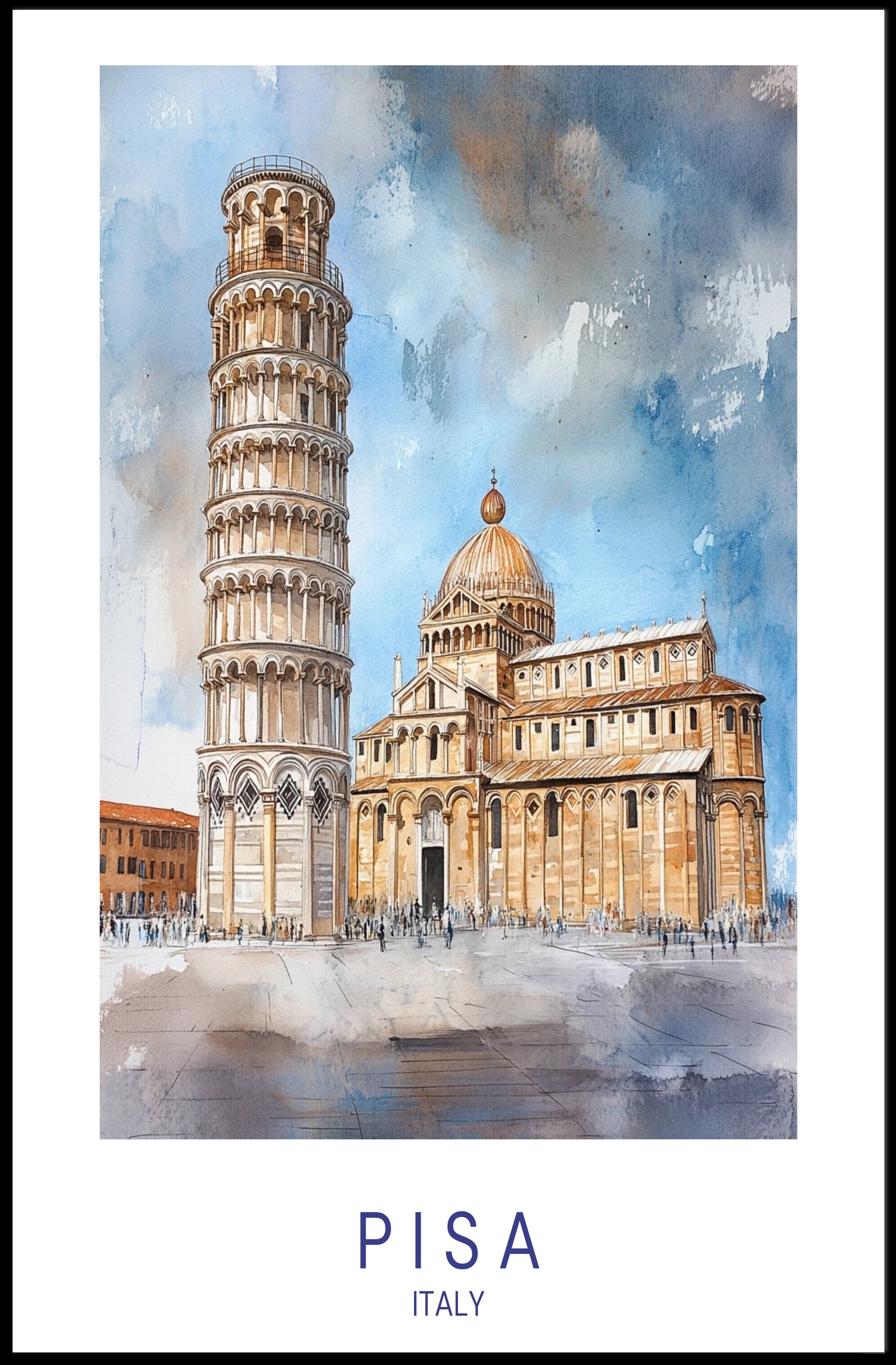 Leaning Tower of Pisa Watercolor Travel Poster PosterGoat
