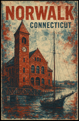Norwalk Waterfront Vintage Scene Urban Cityscape Poster