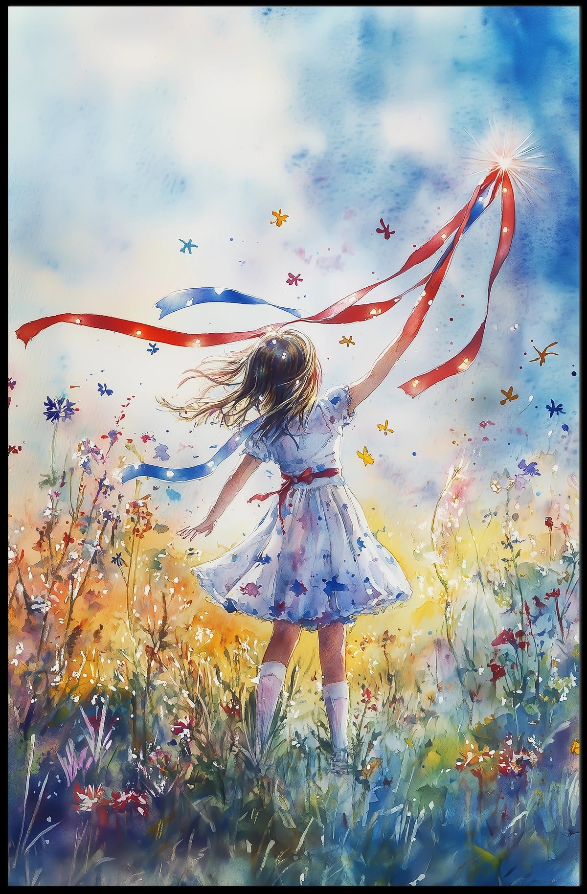 Vibrant Young Girl Spinning Ribbon Decorative Artwork Poster