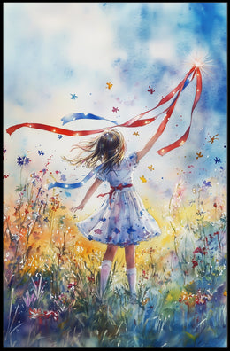 Vibrant Young Girl Spinning Ribbon Decorative Artwork Poster