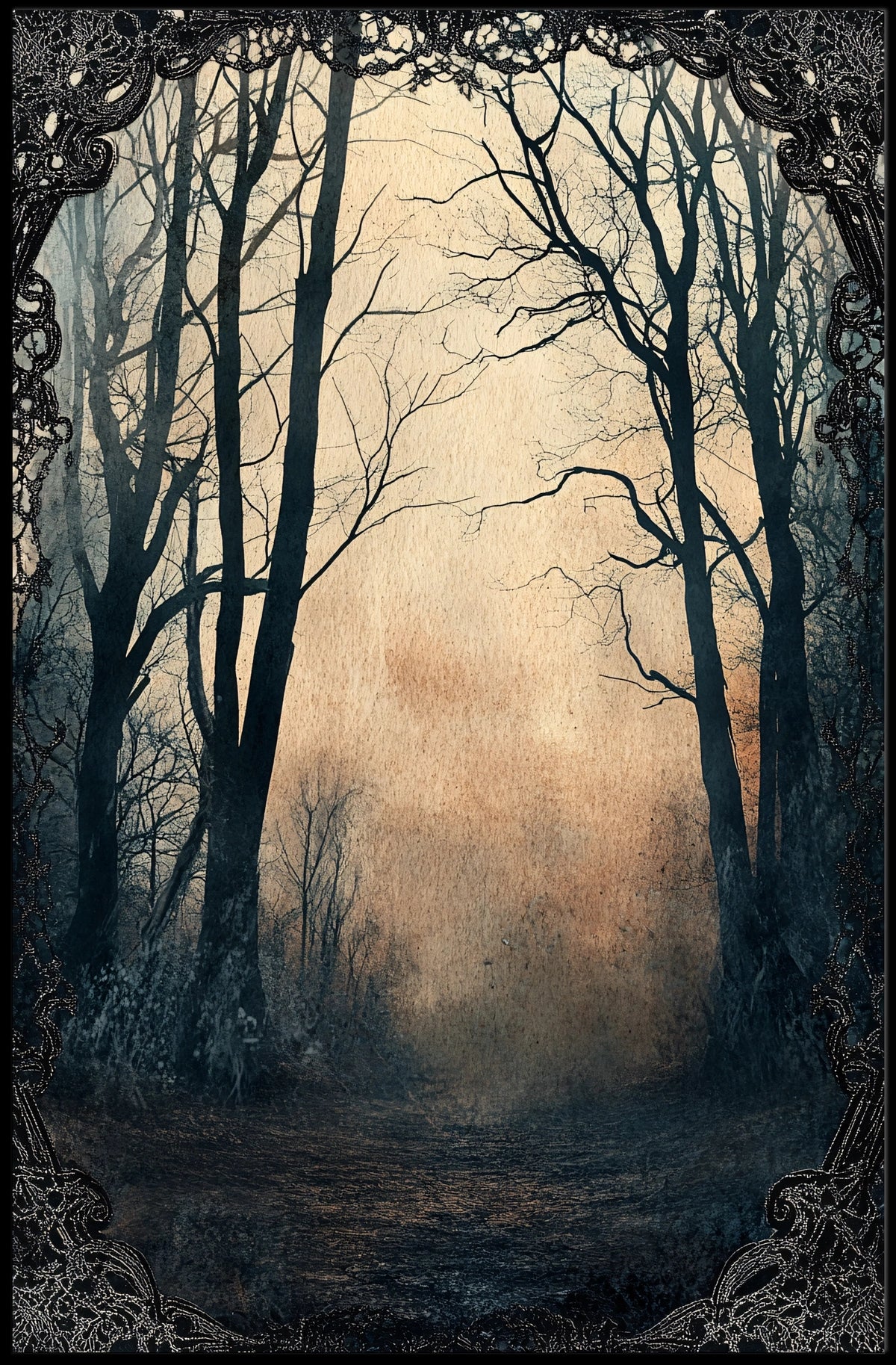 Mystical Dawn Forest Scene, Artistic Poster