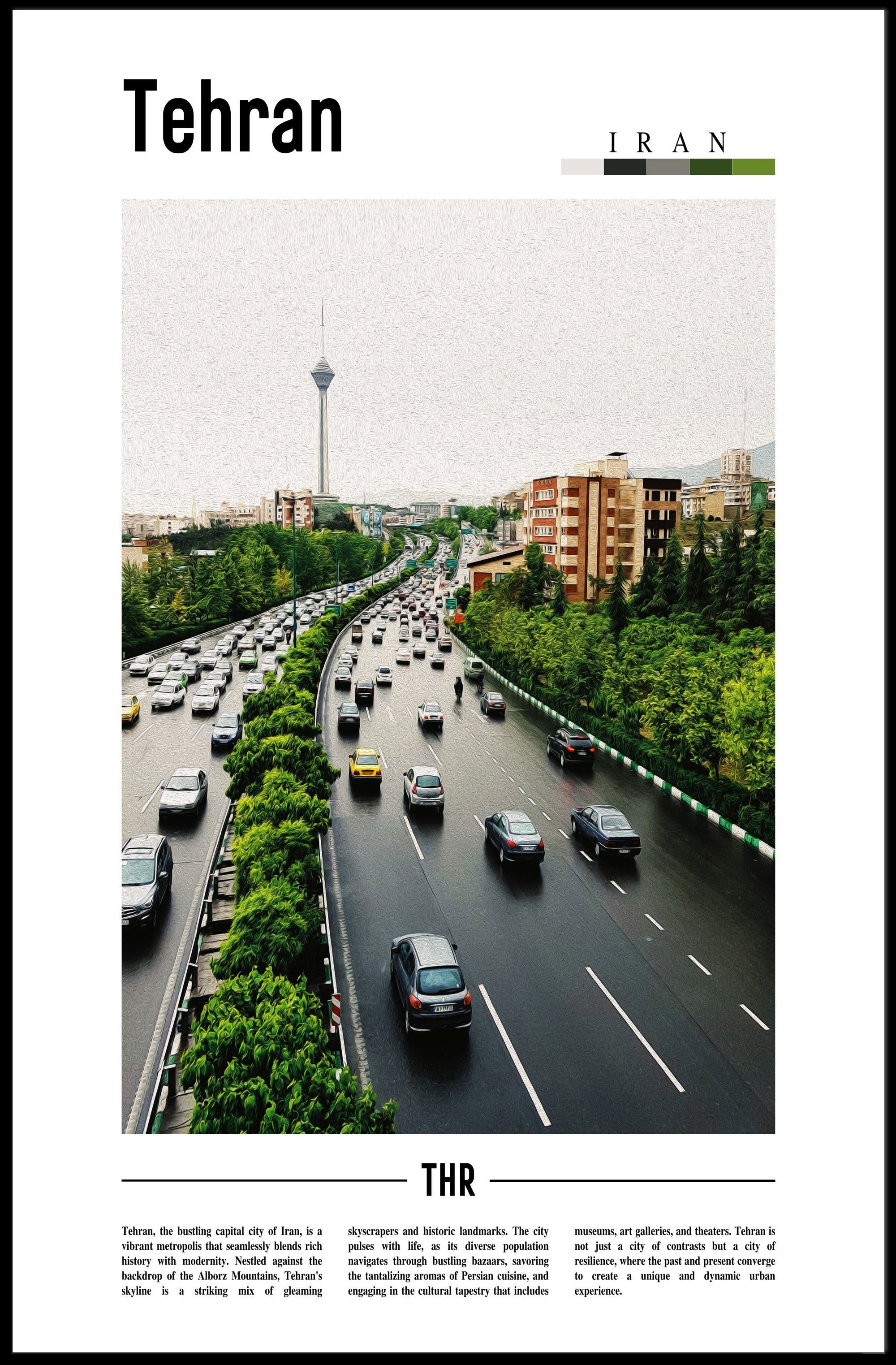 Tehran's Vibrant Cityscape With Milad Tower Urban or Cityscape Poster PosterGoat