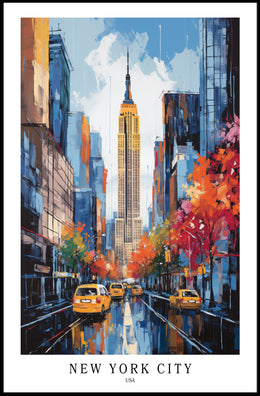Vibrant Autumn NYC Scene with Empire State Building Cityscape Poster PosterGoat
