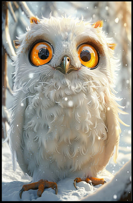 Whimsical White Owl in Snowy Forest Poster PosterGoat