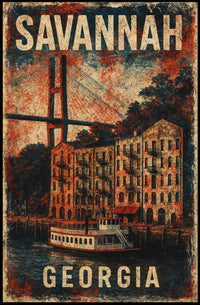 Savannah Riverboat Vintage Travel Heritage Art Deco Poster