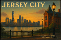 Jersey City Skyline Sunset Travel Poster
