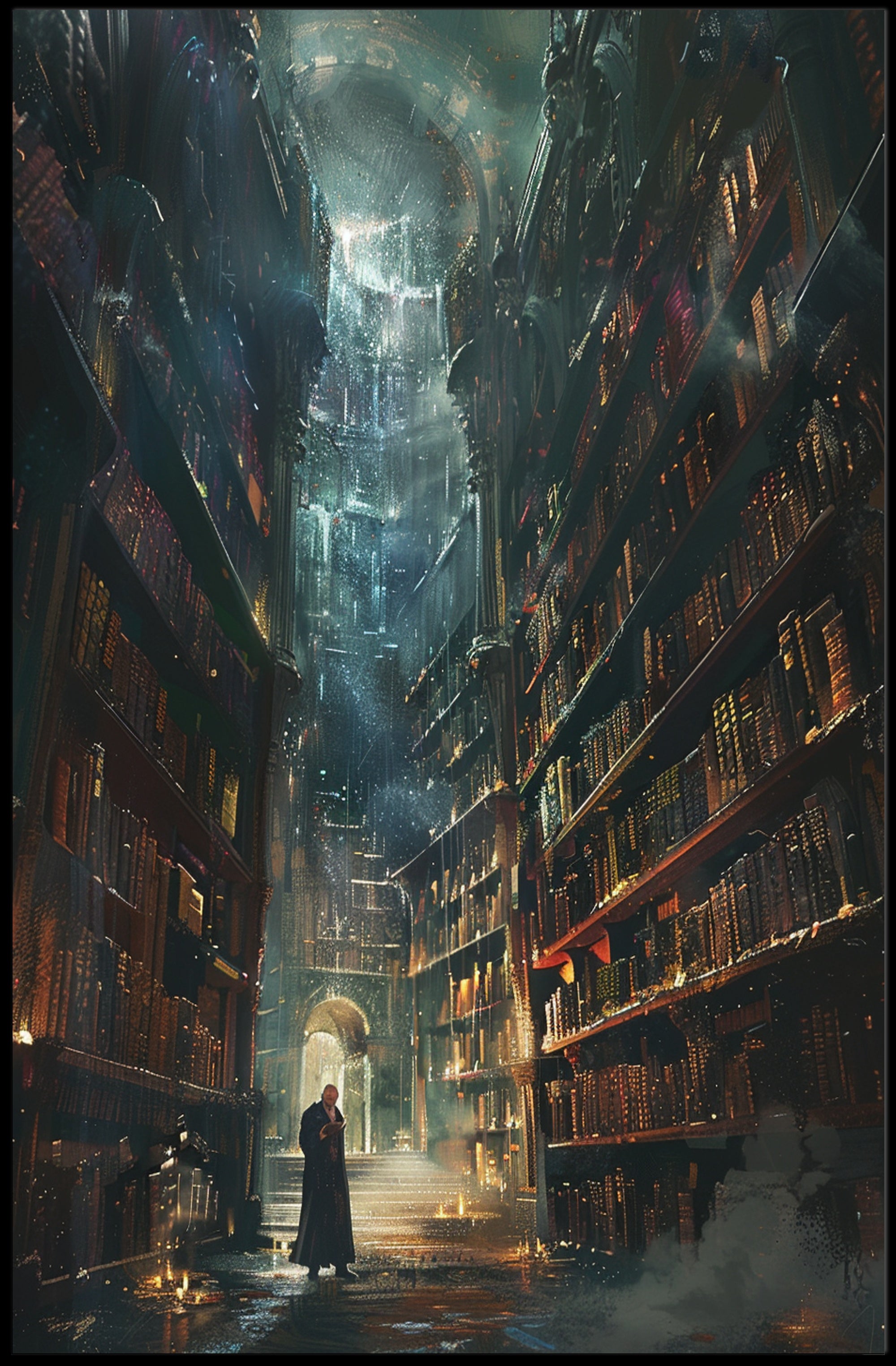 Enchanting Library Fantasy Scene, Surreal and Mystical Poster PosterGoat