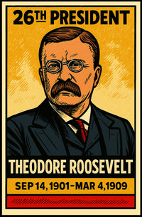 Theodore Roosevelt 26th President of the United States Inked Comic Style Poster