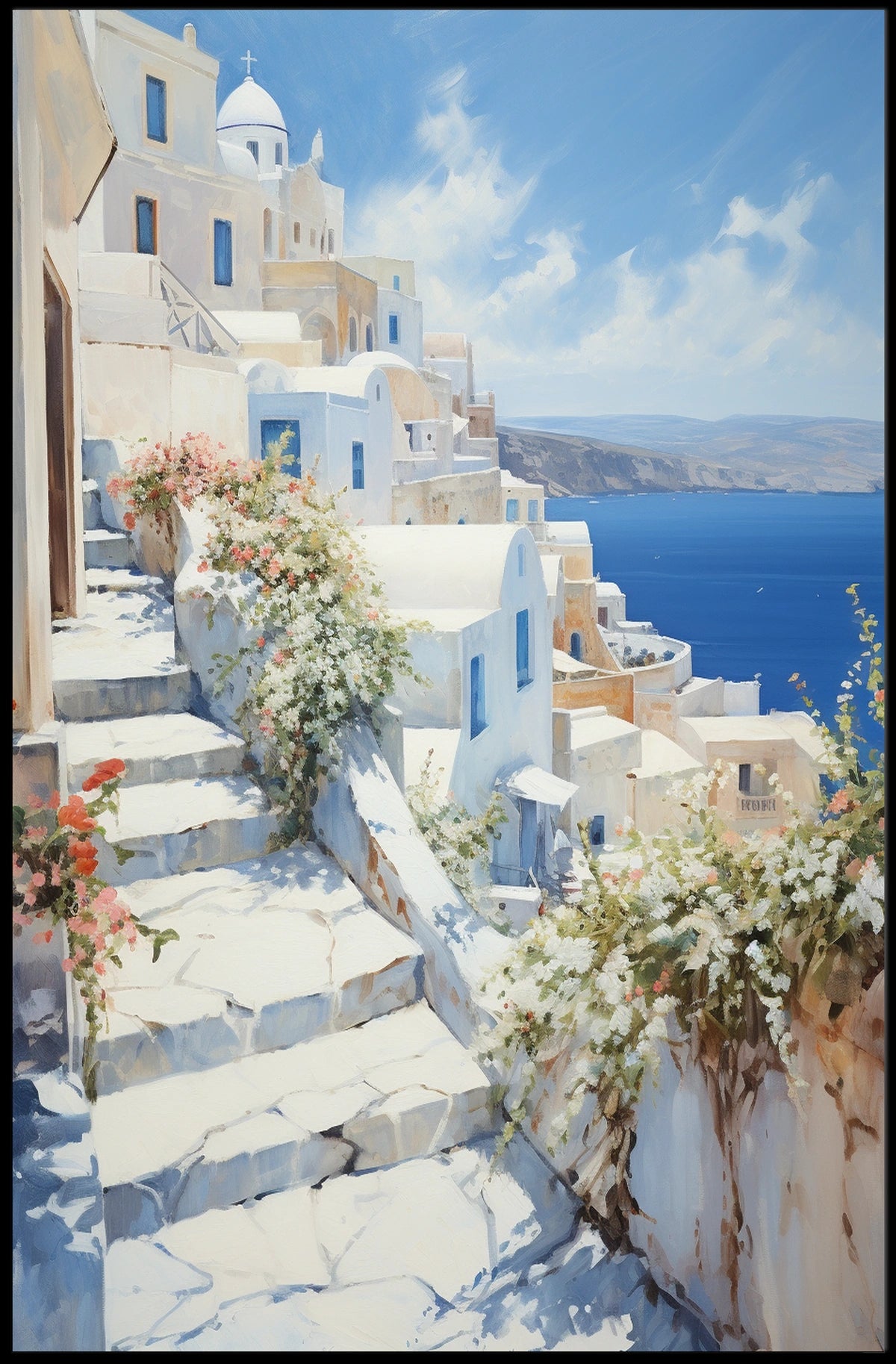 Santorini Sunrise: Greek Coastal Travel Poster