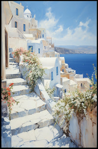 Santorini Sunrise: Greek Coastal Travel Poster
