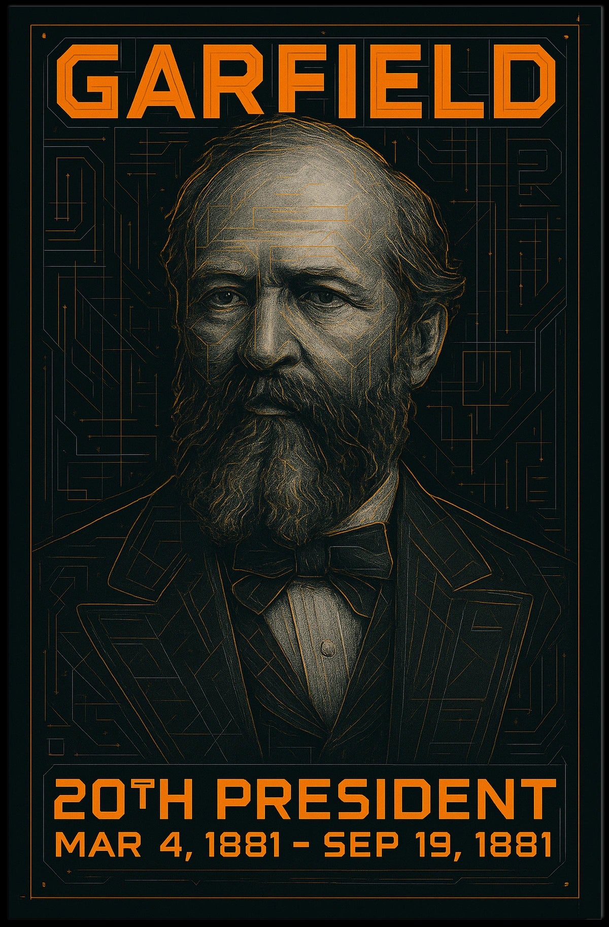 James A. Garfield 20th President of the United States Techno Schematic Poster