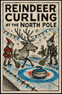 Reindeer Curling at the North Pole Poster