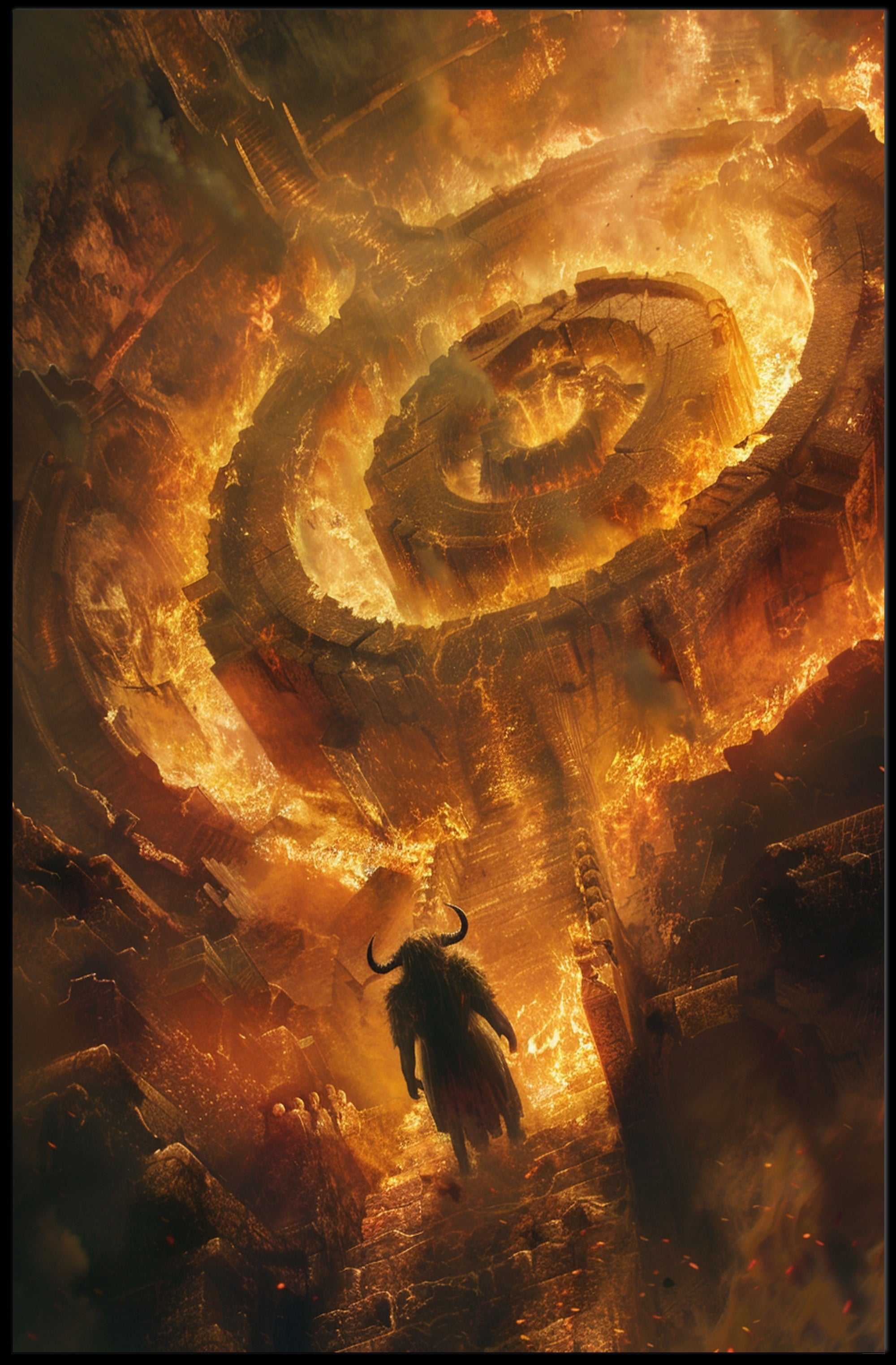 Epic Horned Warrior in Apocalyptic Maze Fantasy or Mythology Poster