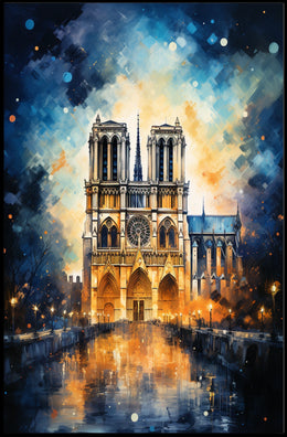 Notre-Dame Cathedral Impressionistic Art Poster - Cultural or Heritage Poster