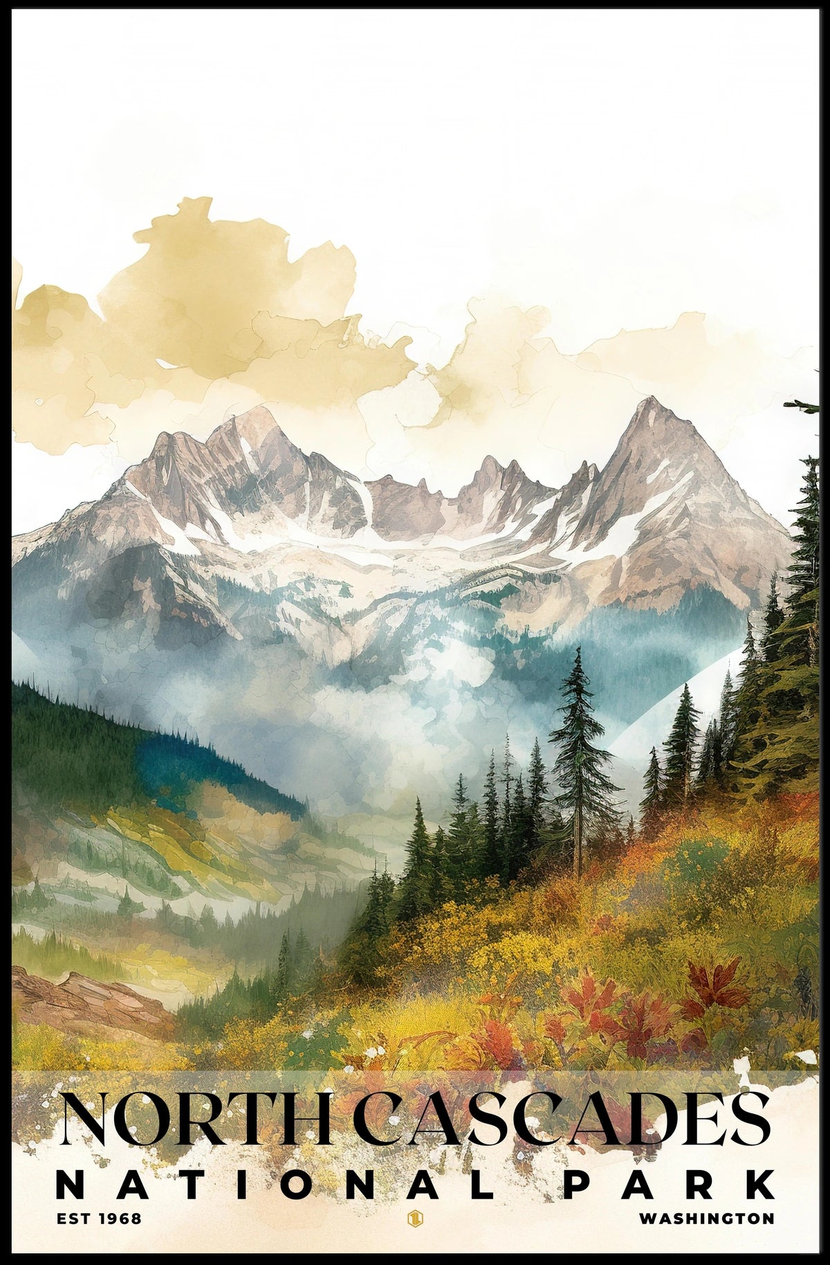 North Cascades Watercolor Wall Art Poster