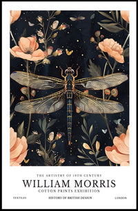 William Morris Exhibition: Intricate Dragonfly Arts and Crafts Poster