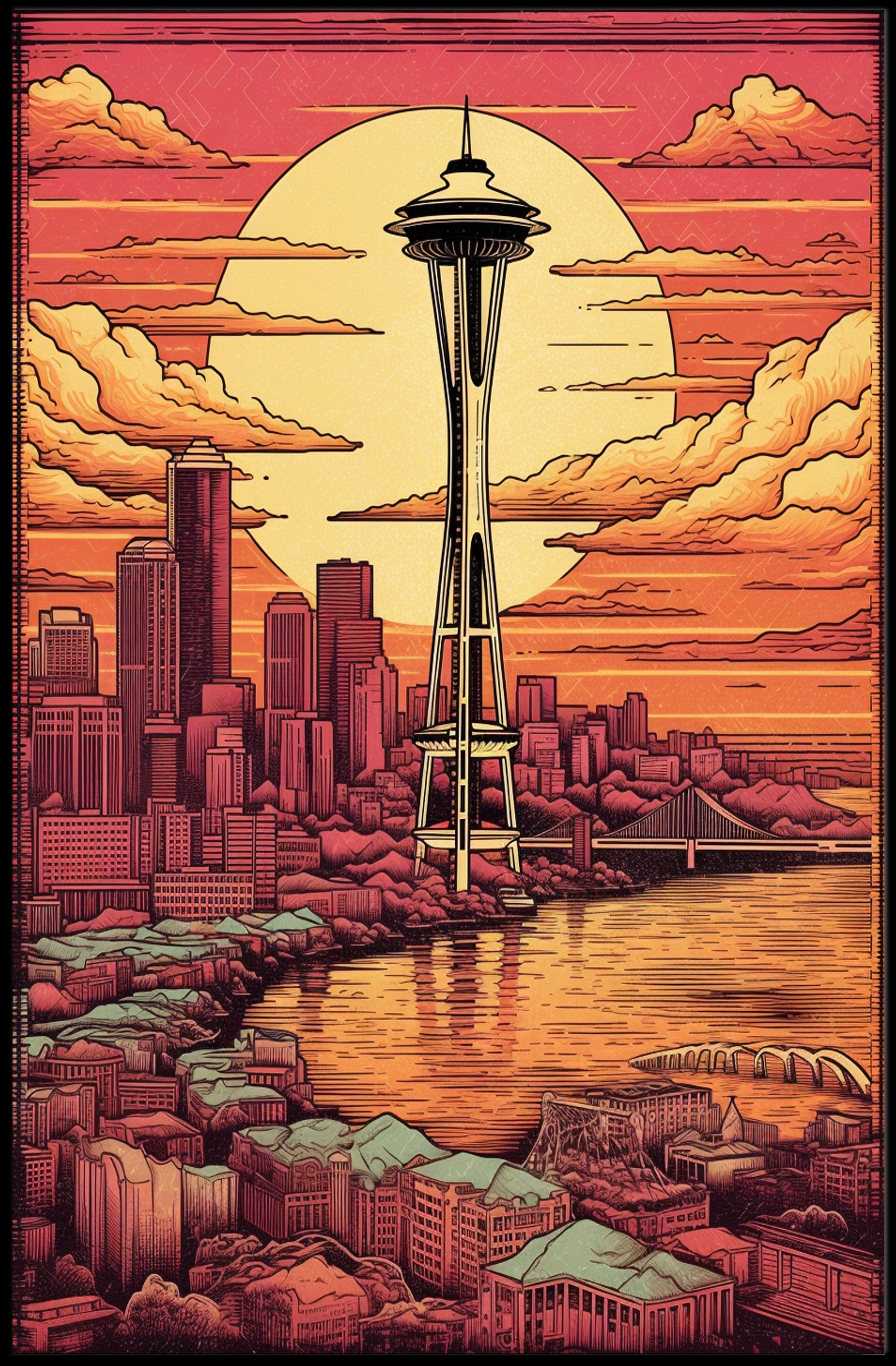 Sunset Over Seattle Poster
