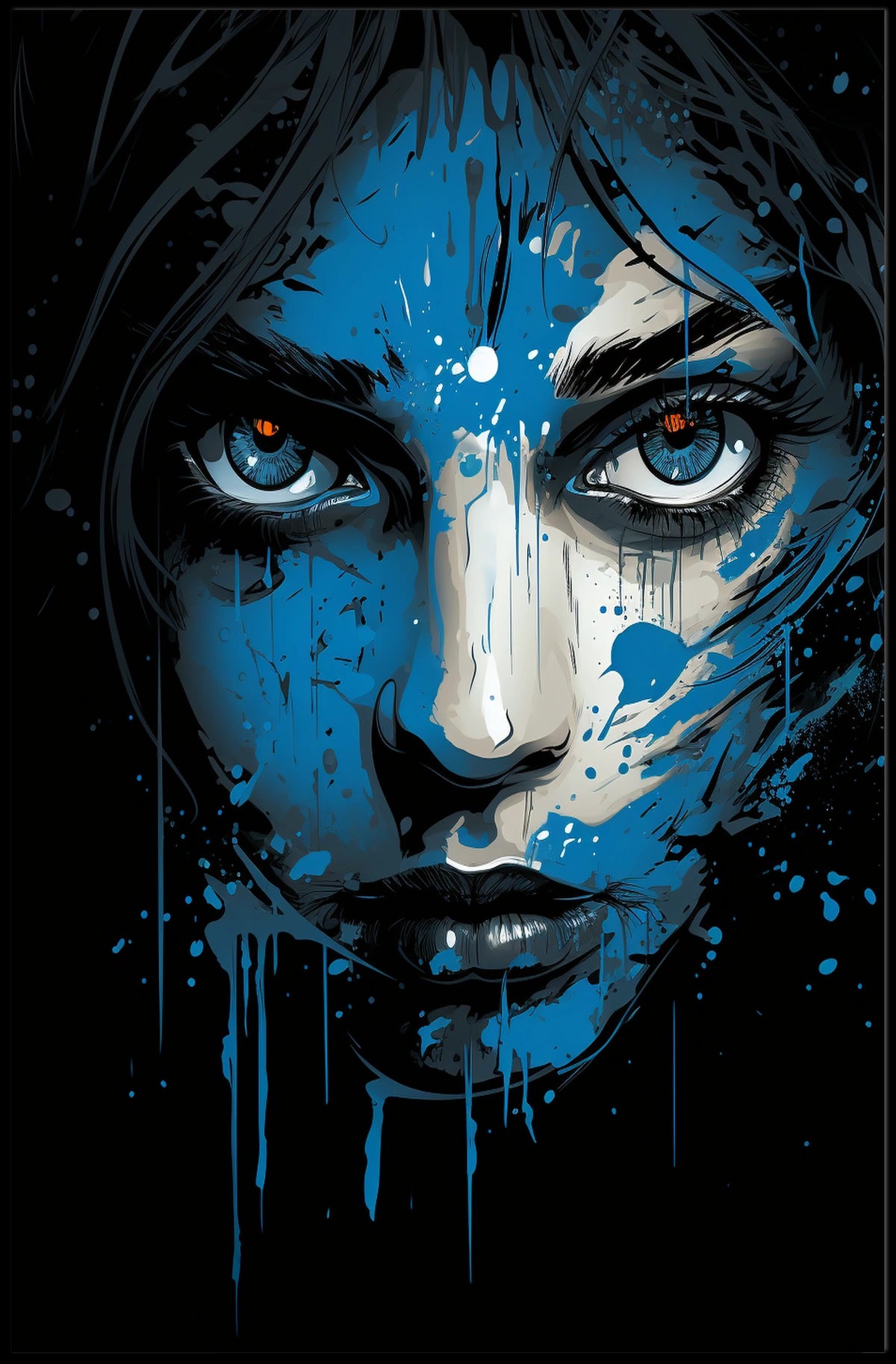 Intense Blue Gaze Abstract Portrait Art Poster