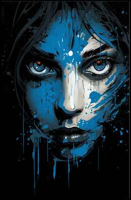 Intense Blue Gaze Abstract Portrait Art Poster