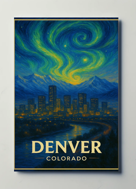 Denver Colorado Starry Night Mountainscape Travel Poster