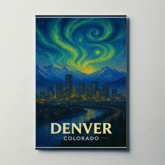 Denver Colorado Starry Night Mountainscape Travel Poster