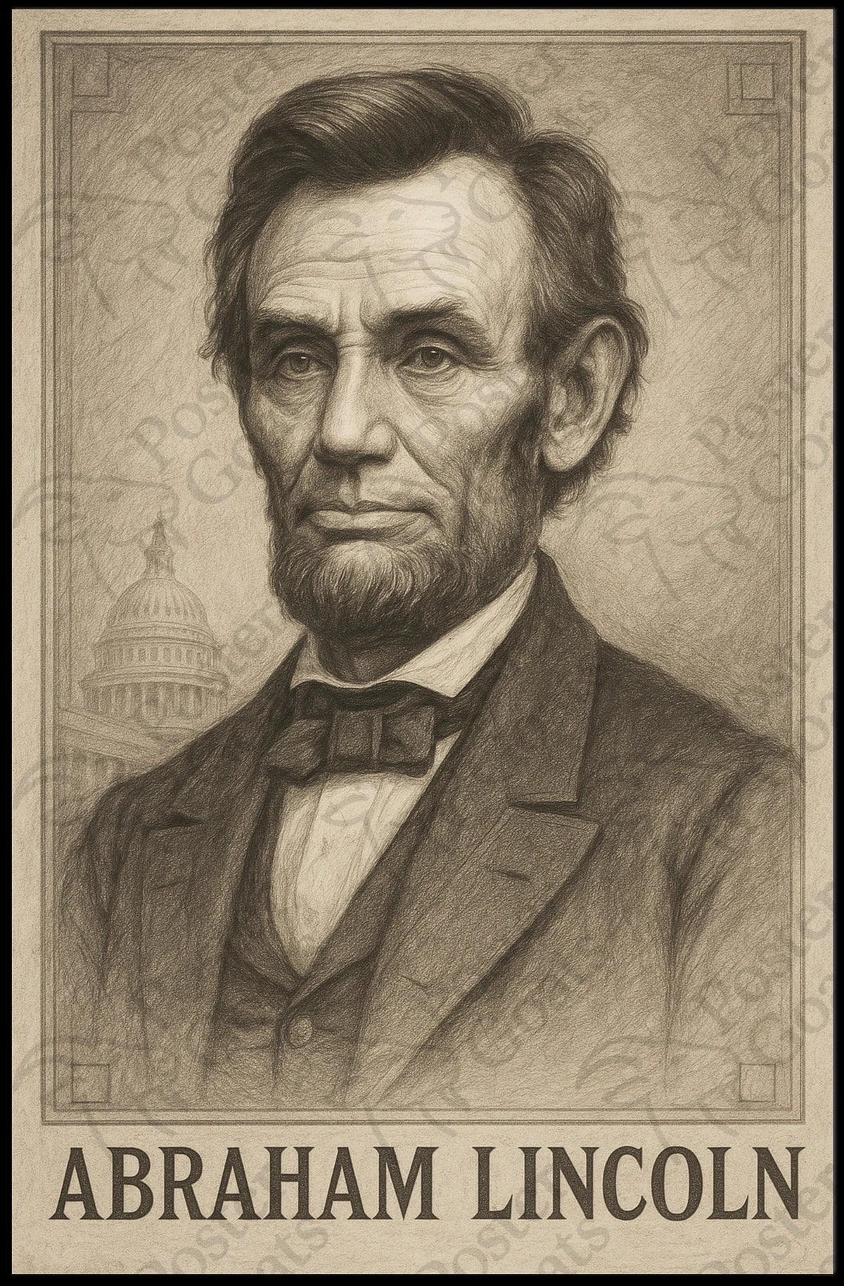 Abraham Lincoln Vintage Sketch Historical or Presidential Poster