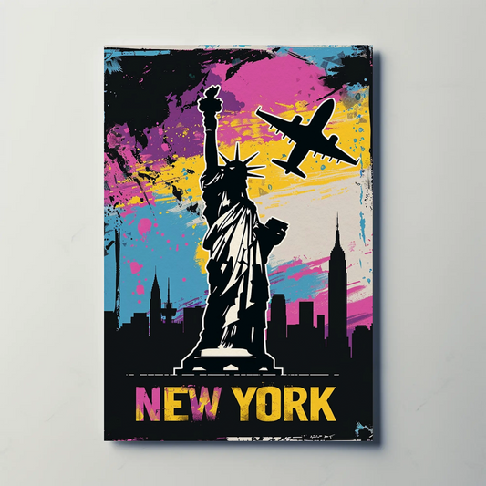 New York Skyline and Statue of Liberty Vintage Style Poster