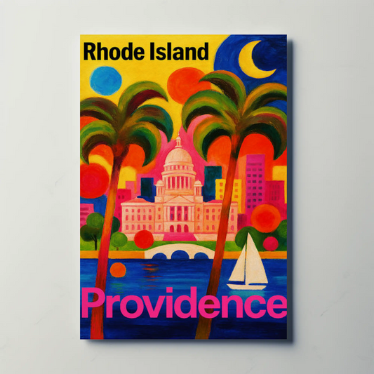 Providence Rhode Island Colorful Capitol Skyline Travel Poster Travel Poster