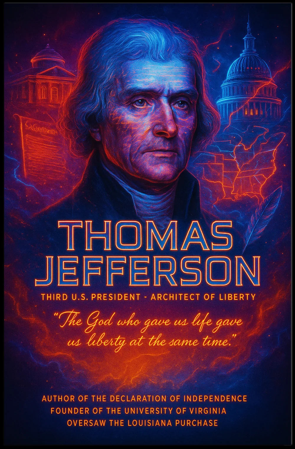 Thomas Jefferson Neon Art Historical Presidential Poster PosterGoat