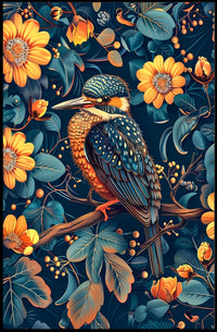 Vibrant Kingfisher Floral Paradise Poster