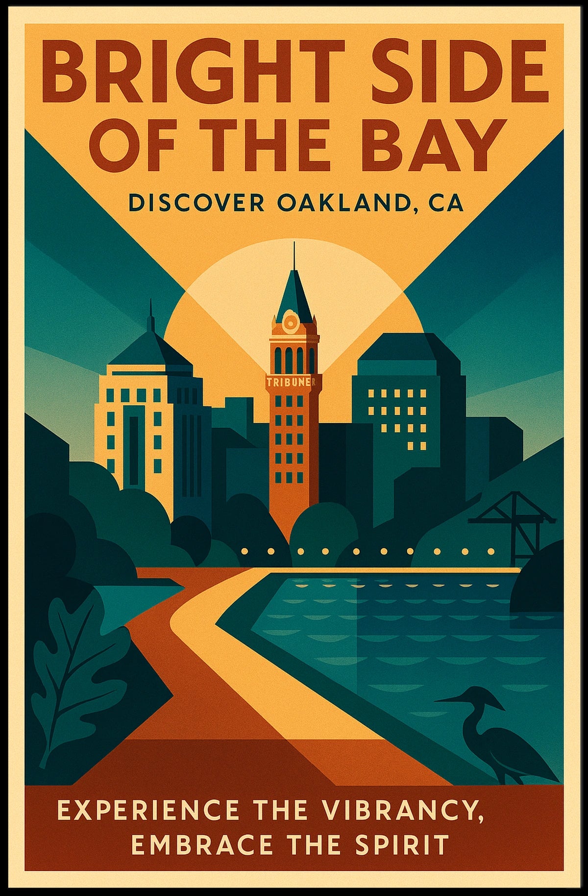 Oakland Cityscape Modern Vintage Travel Poster Art
