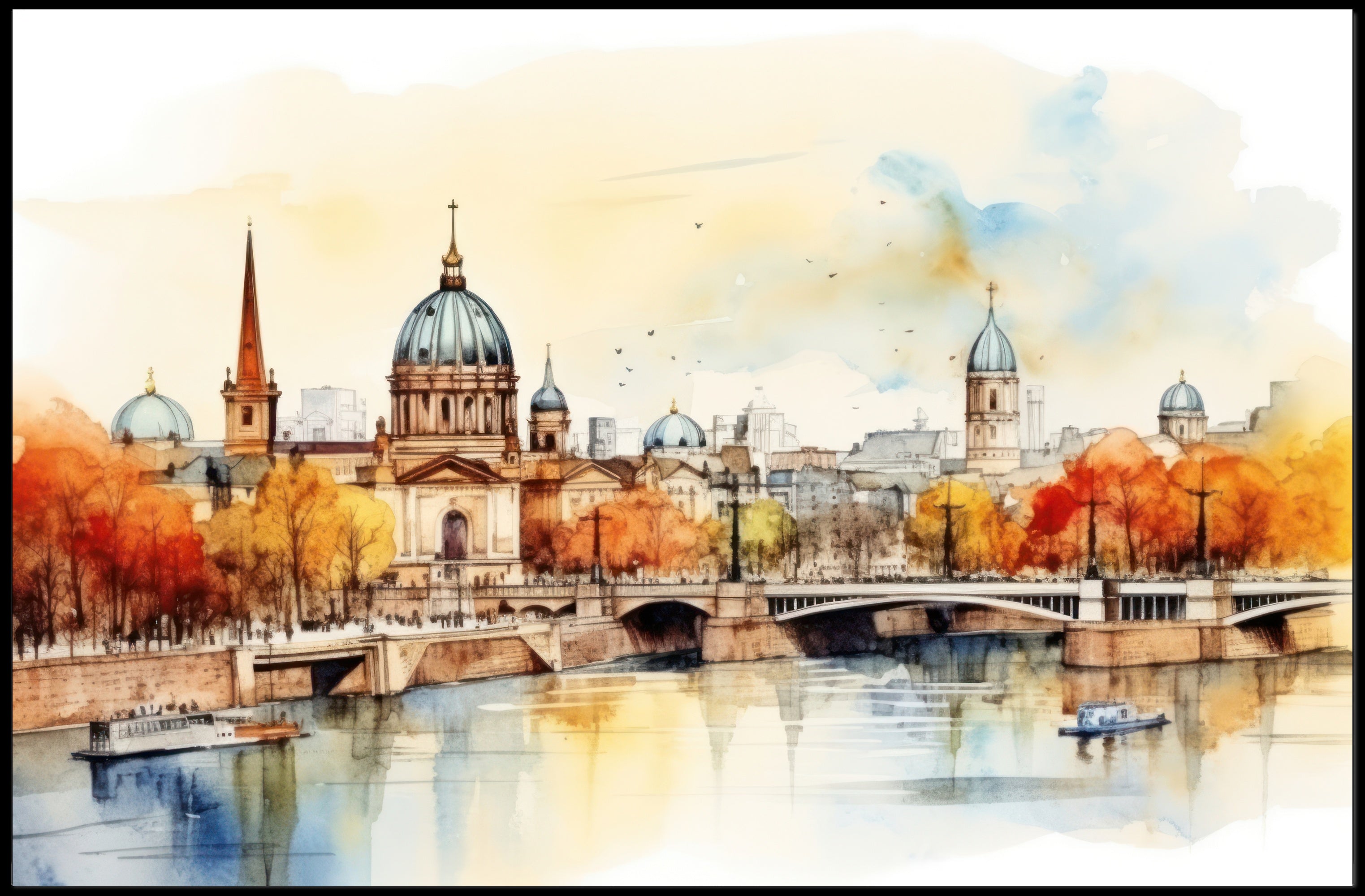 Autumn Cityscape by the River Poster