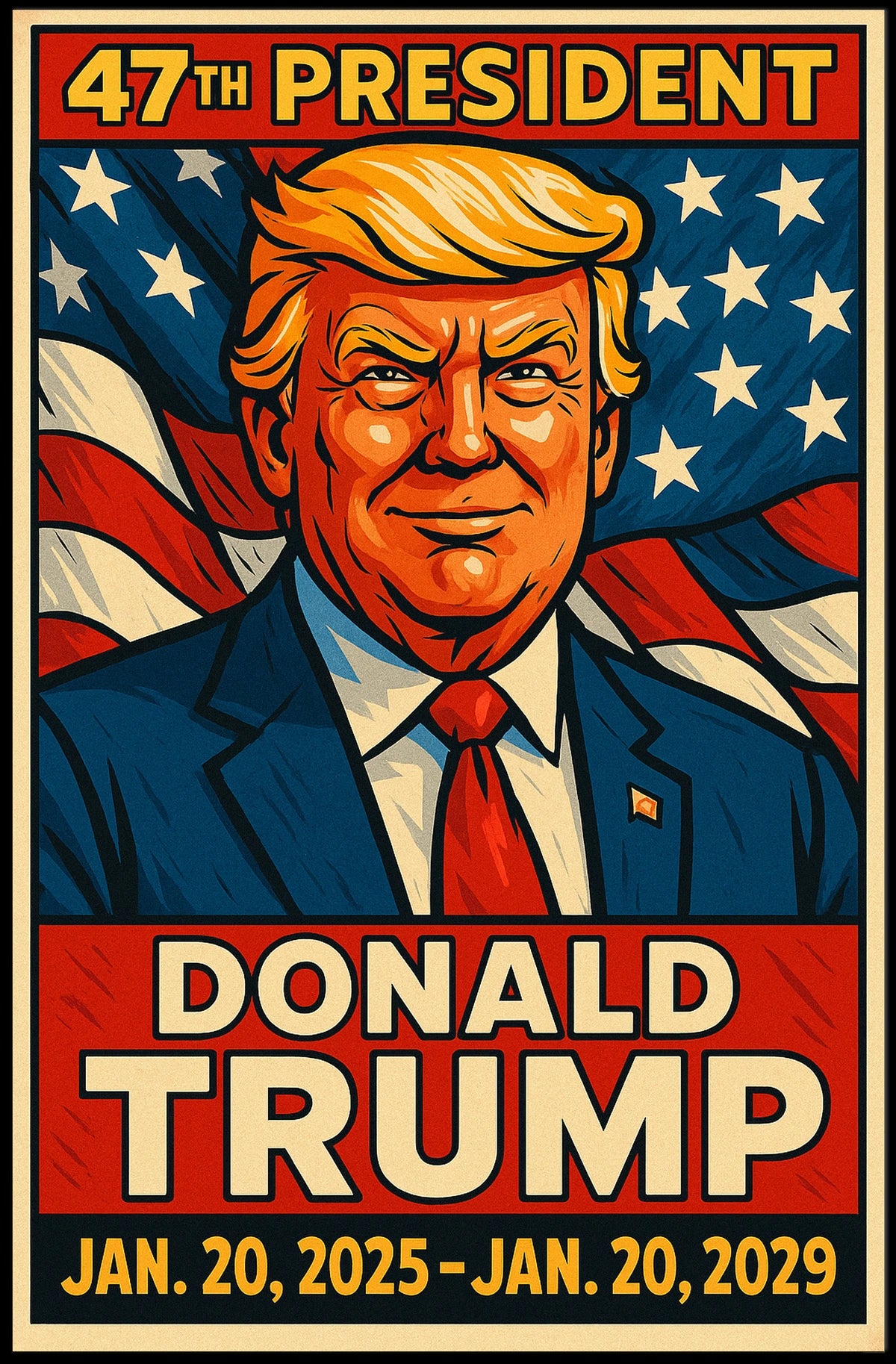 Donald Trump Visionary Leader Sunset Glow Dynamic Pop Art Digital Painting Bold Patriotism Poster