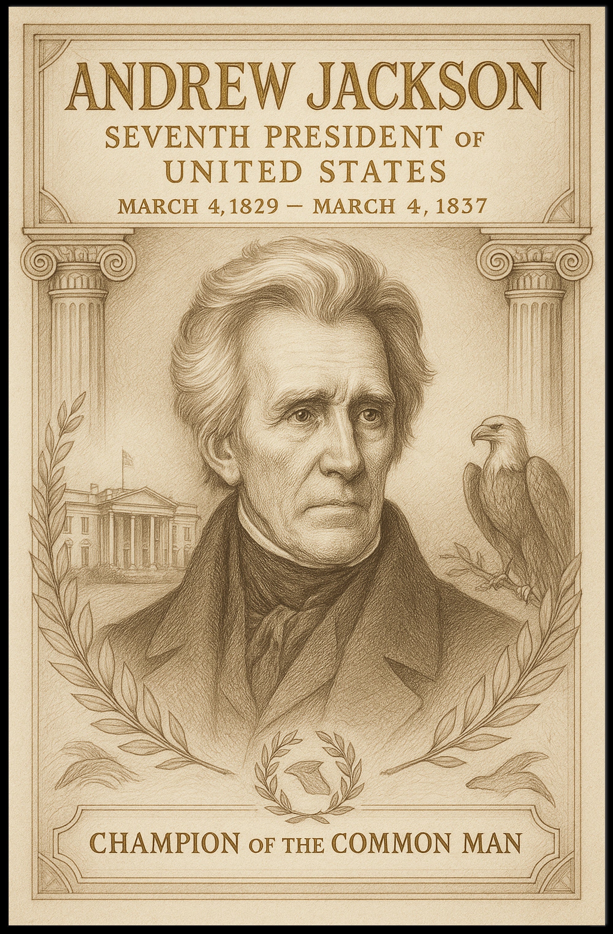 Andrew Jackson 7th President Sketch Poster Art Print Decor PosterGoat